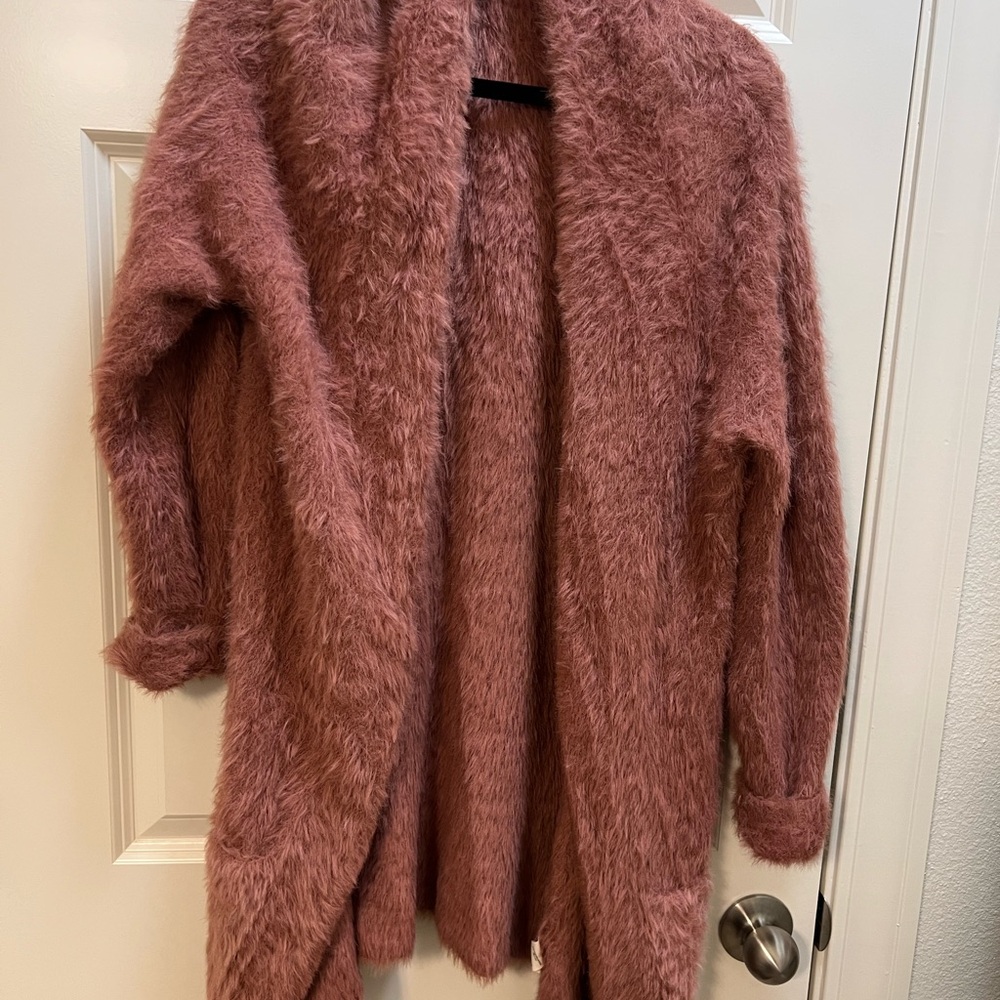 Cozy Pink Fuzzy Cardigan - Picture 2 of 7